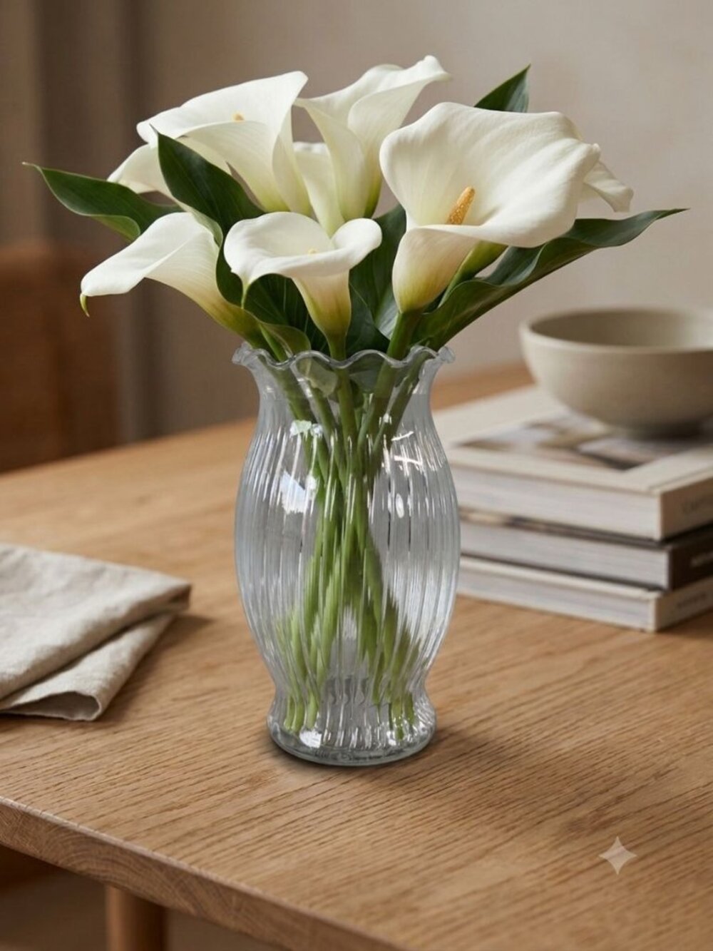 Vintage Clear Optic Ribbed Glass Vase Flared Ruffled Rim Table Centerpiece 7"